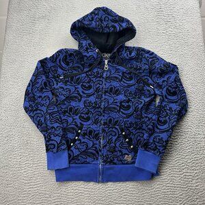 VTG Y2J Fox Racing Jacket Full Zip Hoodie Blue Size Medium Women Velvet